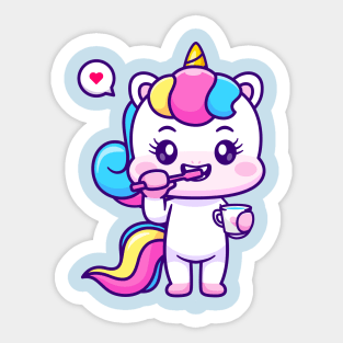 Cute Unicorn Brush Teeth Cartoon Sticker